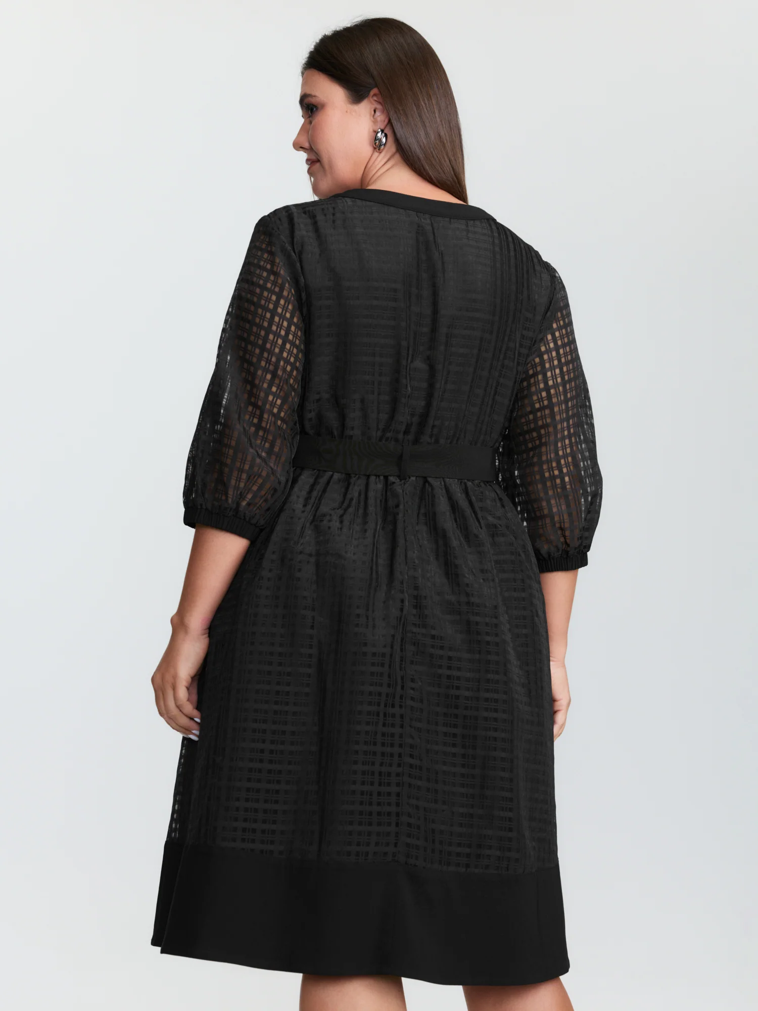 Grid Print Buckle Belt Contrast Mini Dress - Image 5