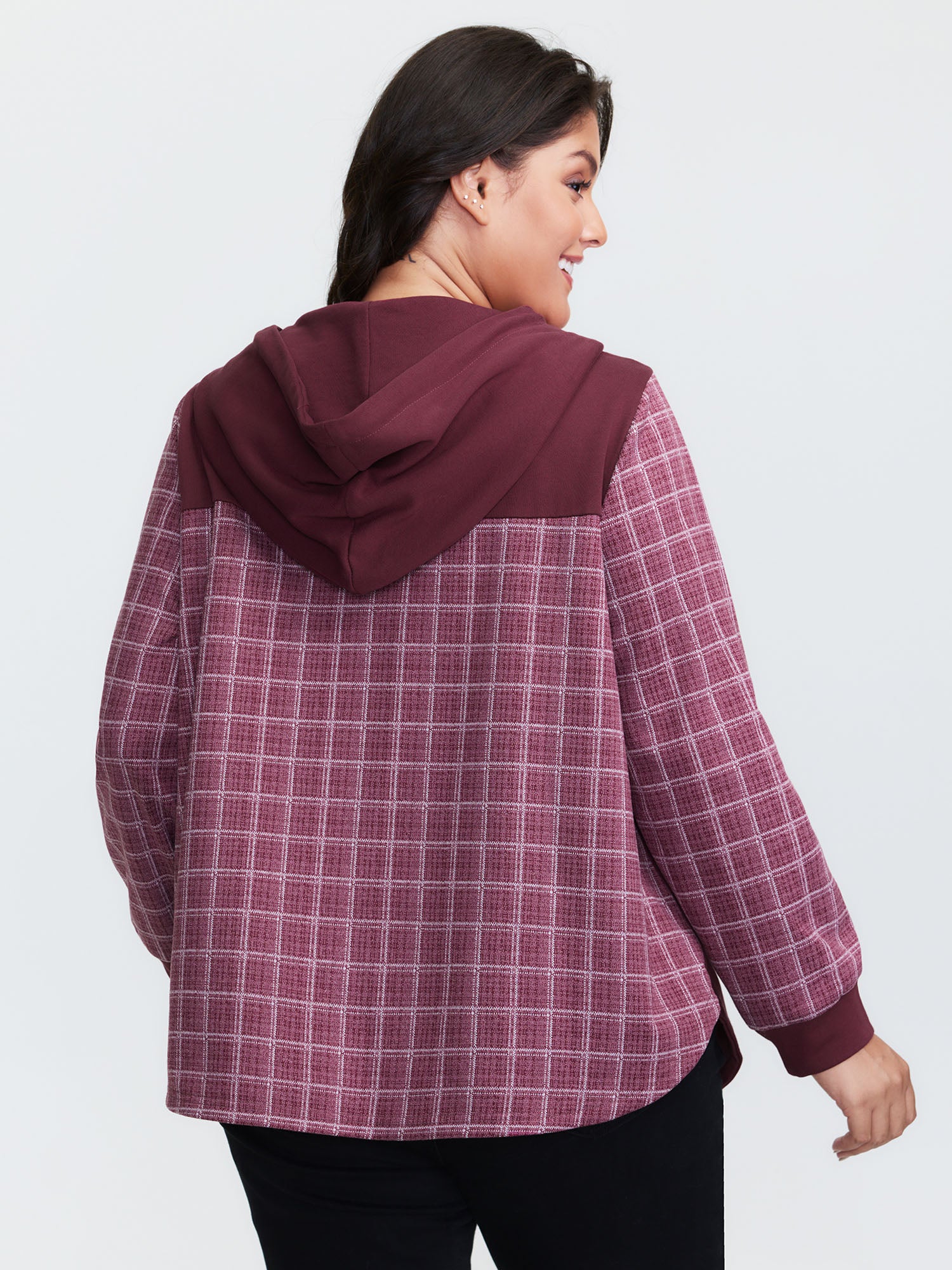 Grid Print Color Contrast Hooded Jacket - Image 6
