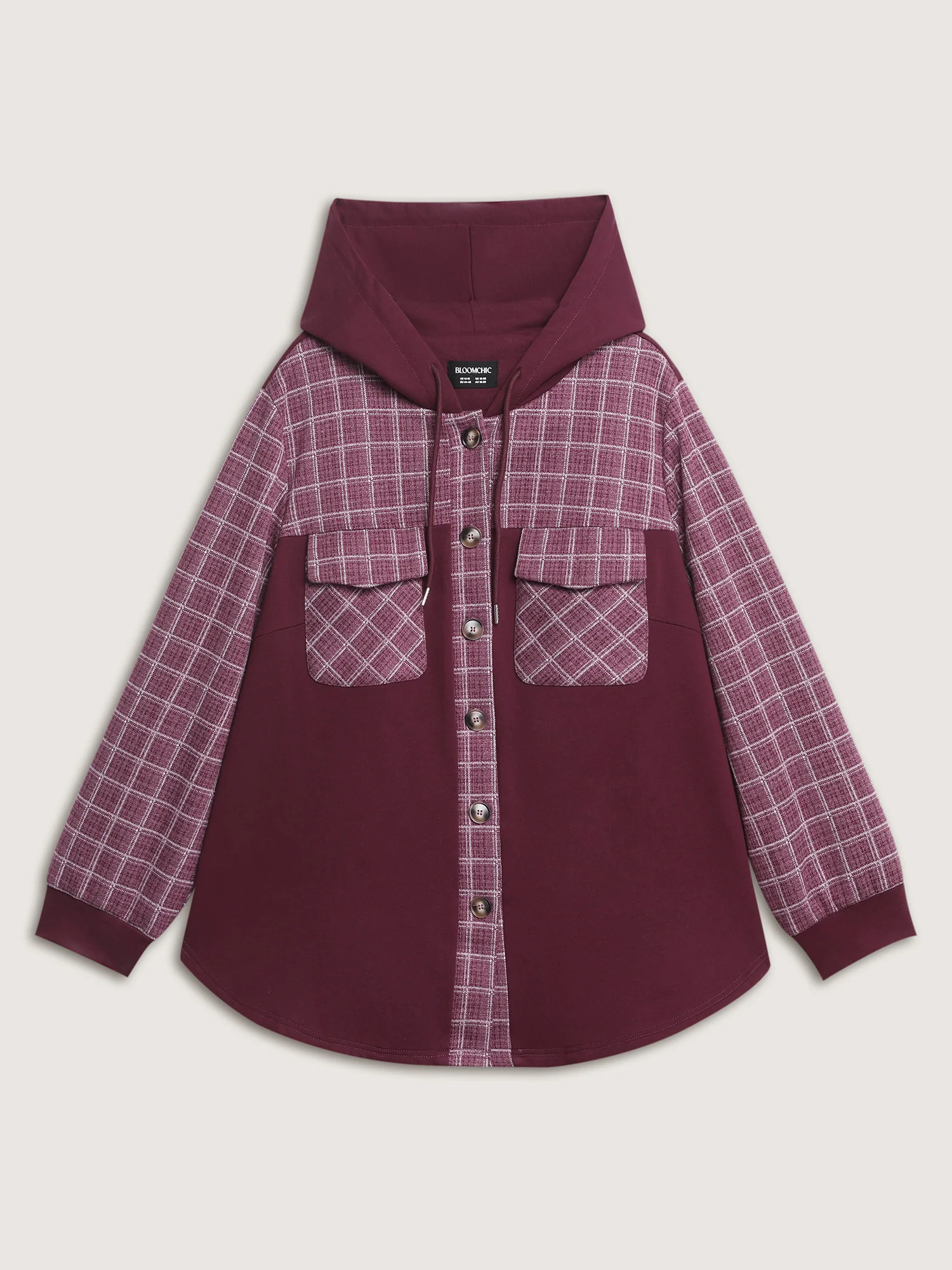 Grid Print Color Contrast Hooded Jacket - Image 9