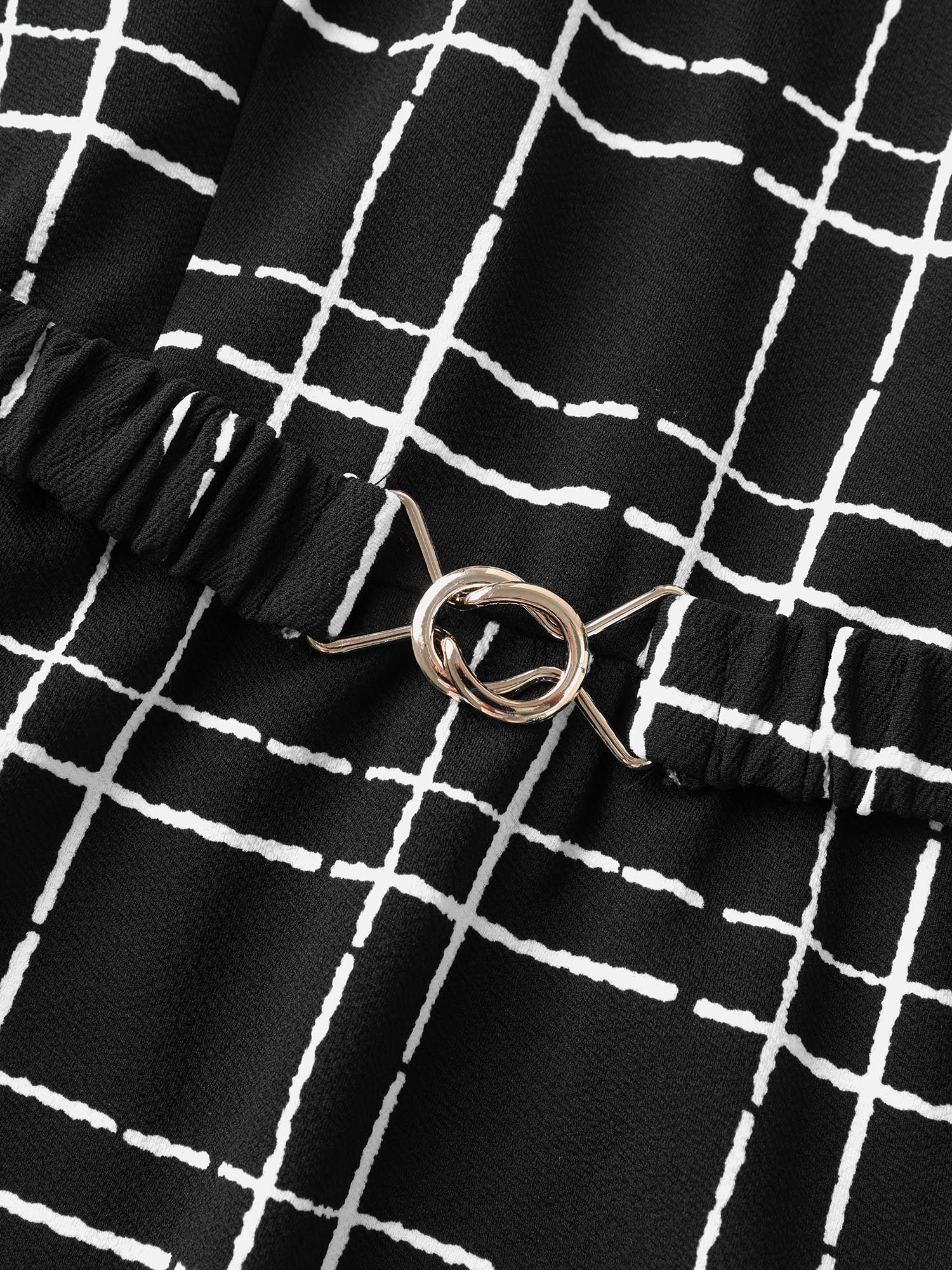 Grid Print Knit Belted Midi Dress - Image 5