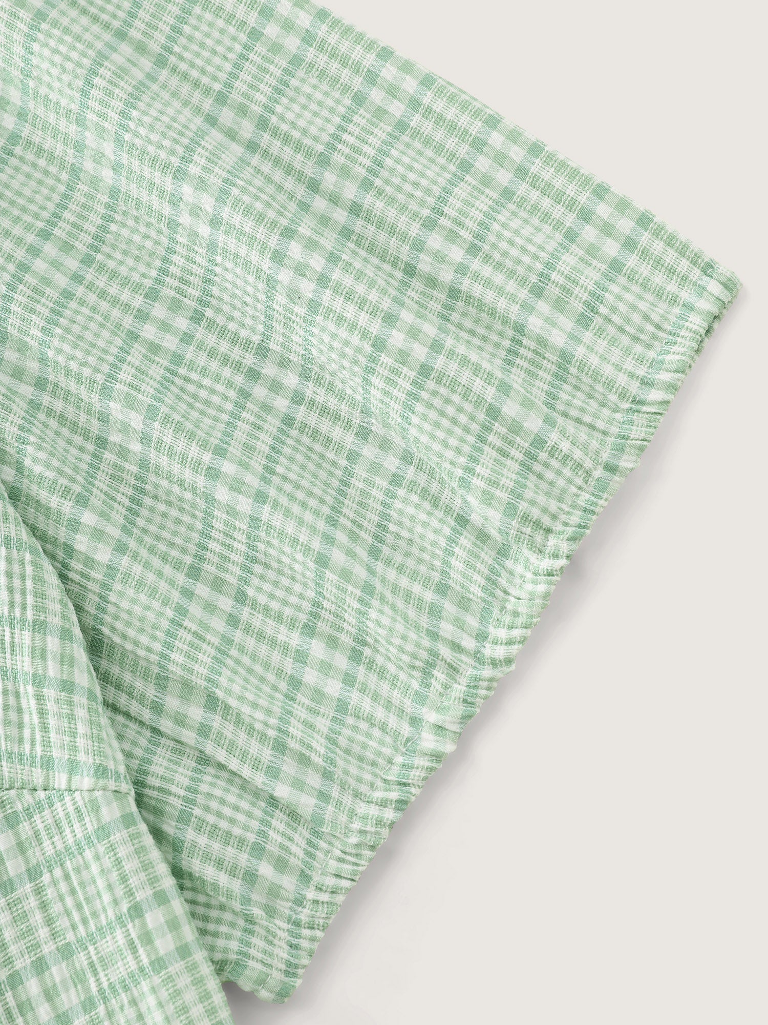 Grid Textured Drawstring Neckline Blouse - Image 5