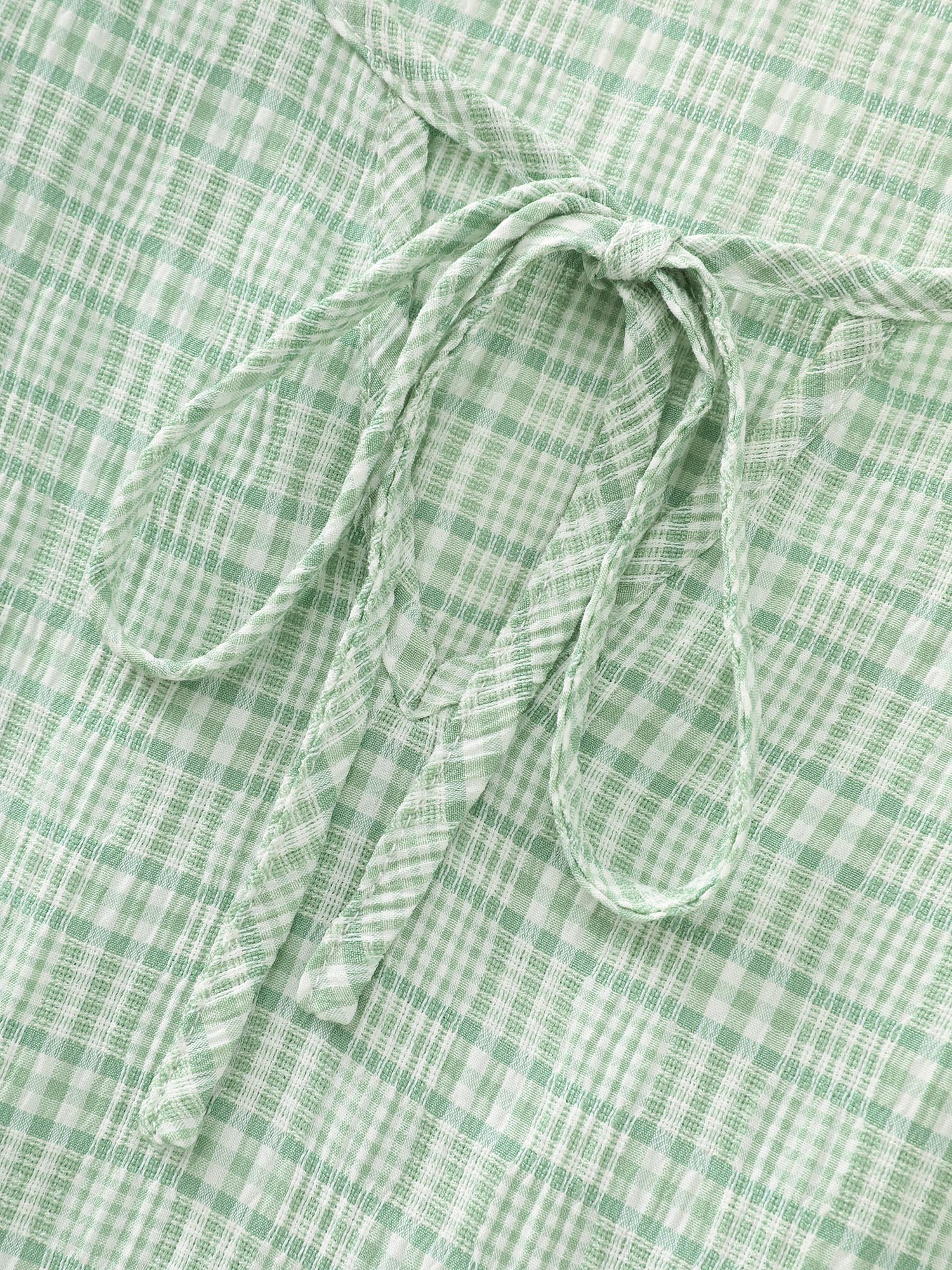 Grid Textured Drawstring Neckline Blouse - Image 6