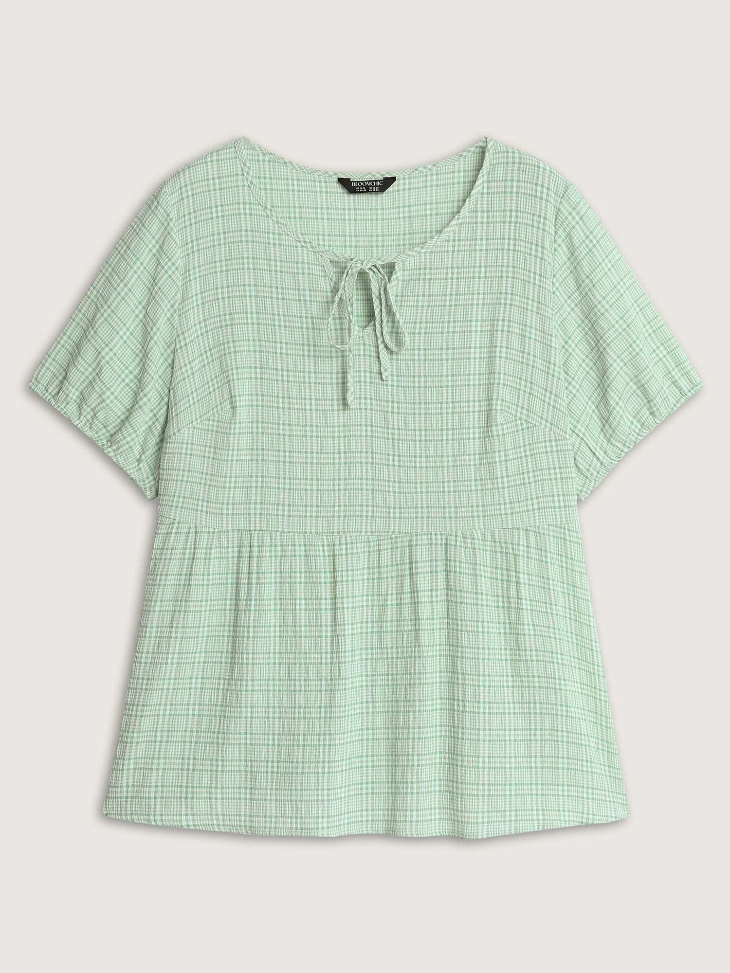 Grid Textured Drawstring Neckline Blouse - Image 7