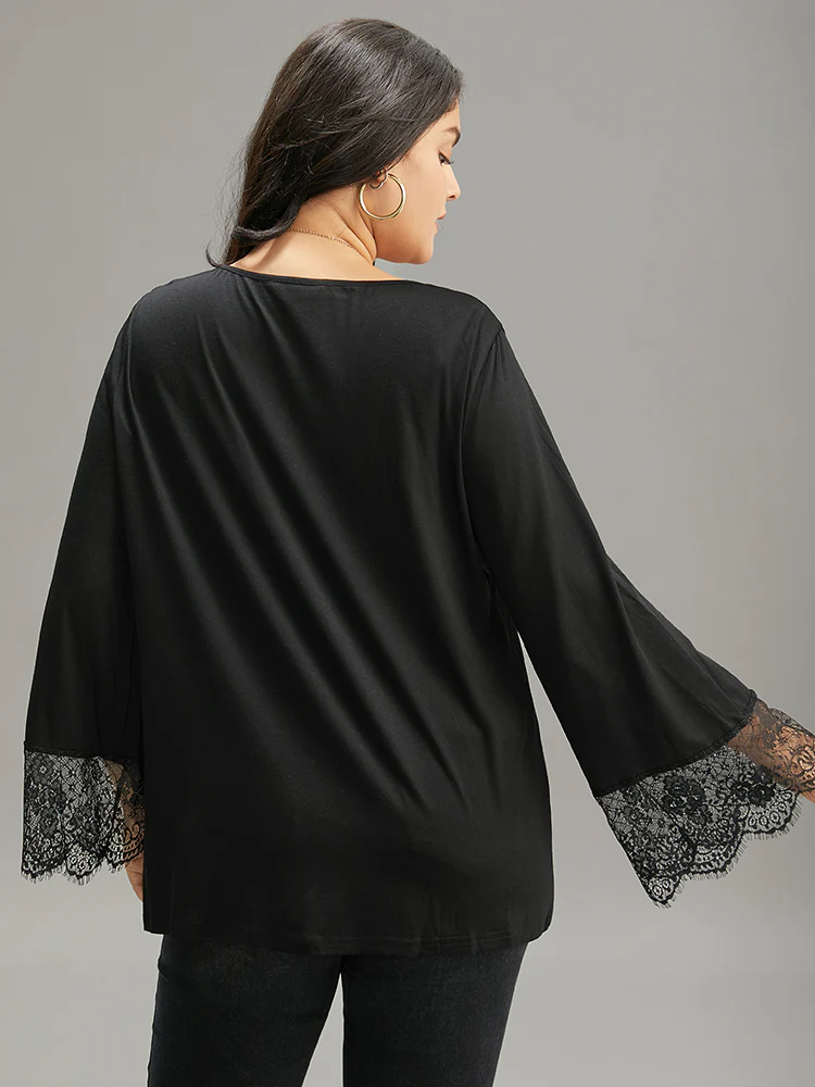 Guipure Lace Crisscross Flutter Sleeve T-shirt - Image 2
