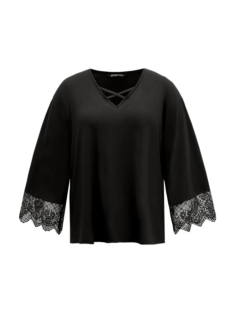 Guipure Lace Crisscross Flutter Sleeve T-shirt - Image 7