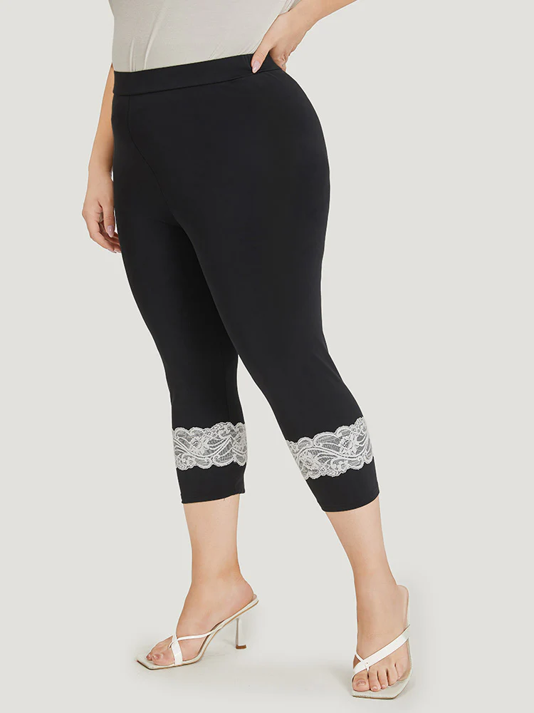 Guipure Lace Elastic Waist Cropped Leggings - Image 2