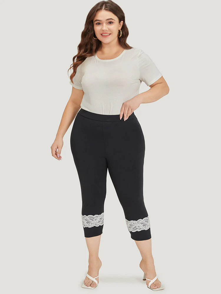 Guipure Lace Elastic Waist Cropped Leggings - Image 3