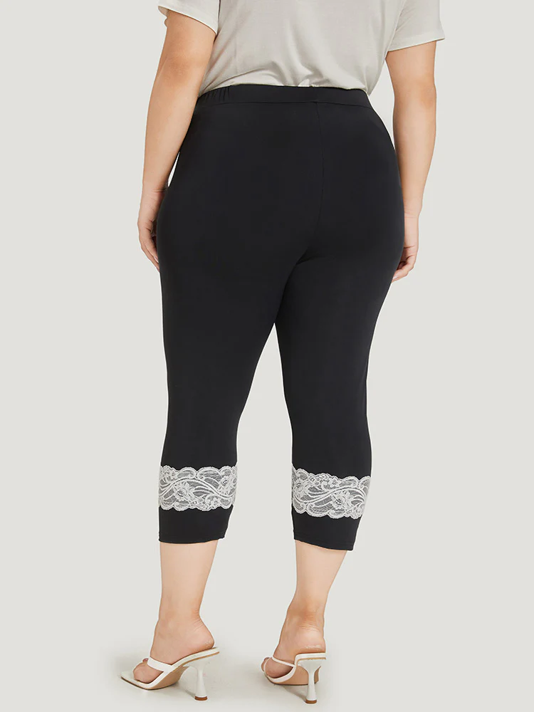 Guipure Lace Elastic Waist Cropped Leggings - Image 4