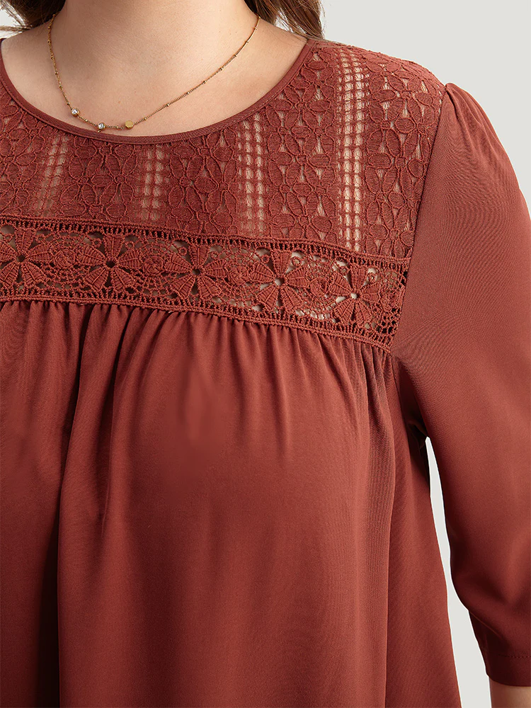 Guipure Lace Frill Trim Cut Out Ruffle Hem Dress - Image 5