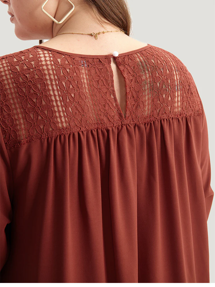 Guipure Lace Frill Trim Cut Out Ruffle Hem Dress - Image 8