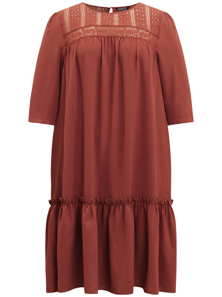 Guipure Lace Frill Trim Cut Out Ruffle Hem Dress - Image 9