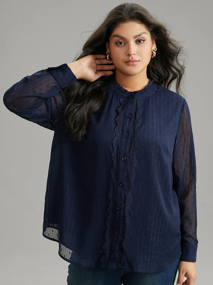Guipure Lace Mesh Button Through Blouse - Image 3