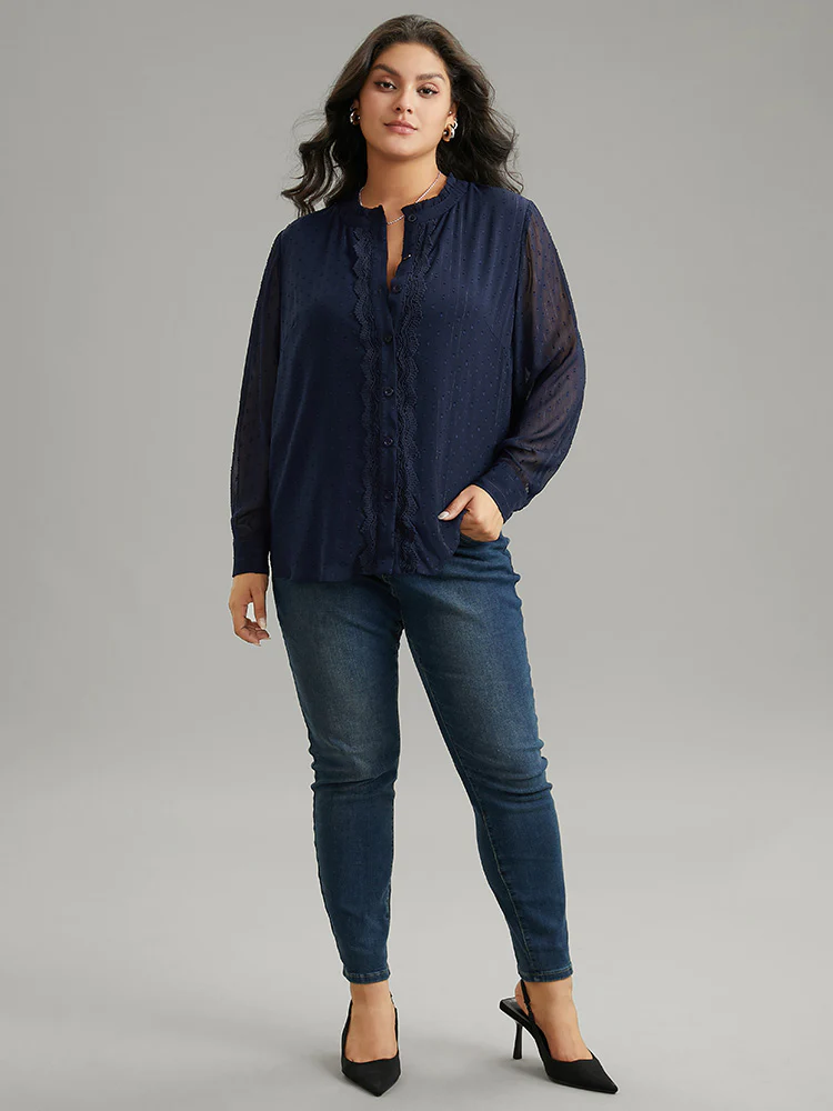 Guipure Lace Mesh Button Through Blouse - Image 4
