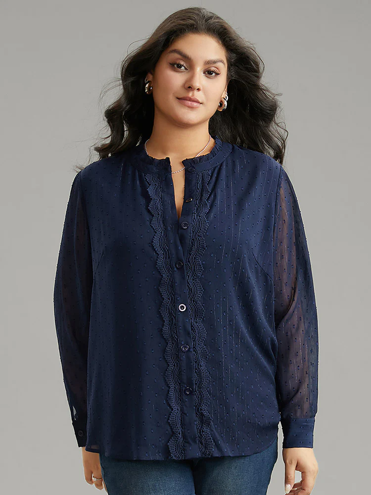 Guipure Lace Mesh Button Through Blouse - Image 5