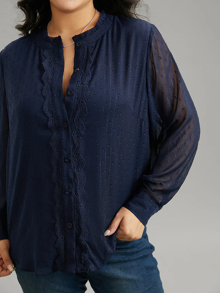 Guipure Lace Mesh Button Through Blouse - Image 6