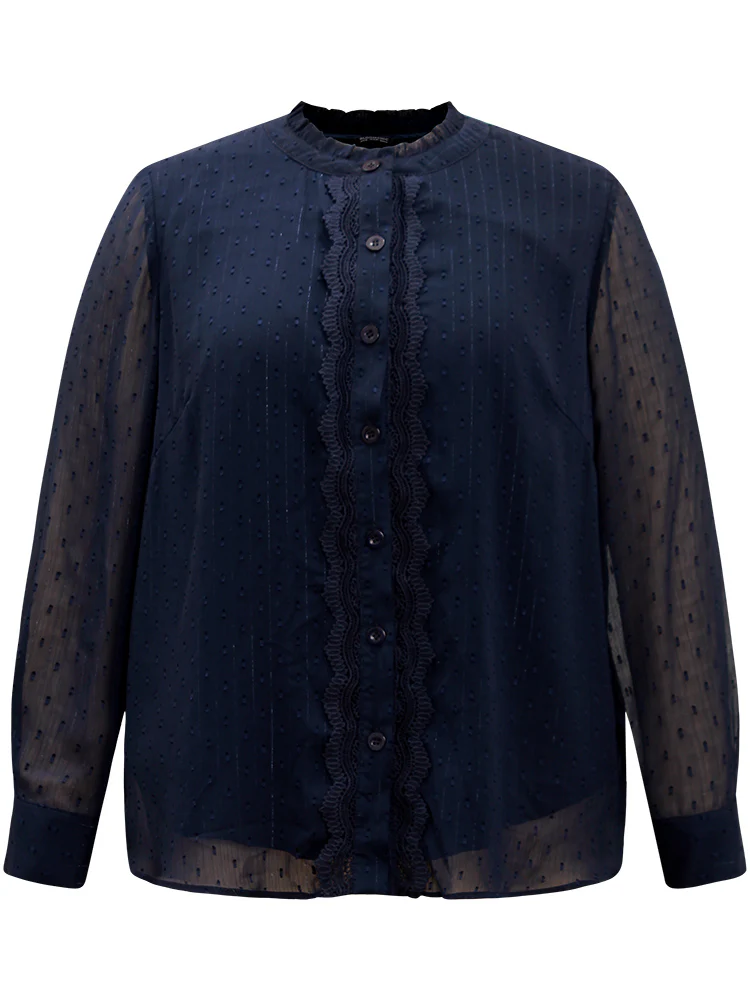 Guipure Lace Mesh Button Through Blouse - Image 7