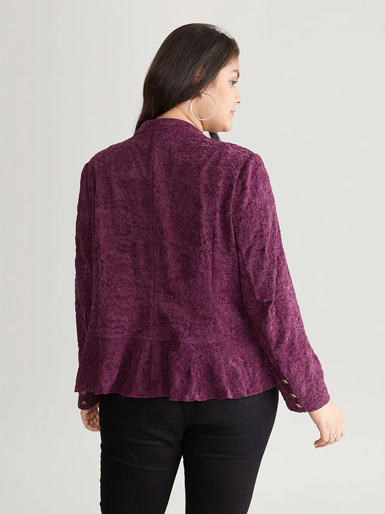 Guipure Lace Ruffle Trim Buckle Detail Jacket - Image 2