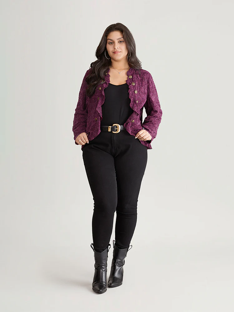 Guipure Lace Ruffle Trim Buckle Detail Jacket - Image 4