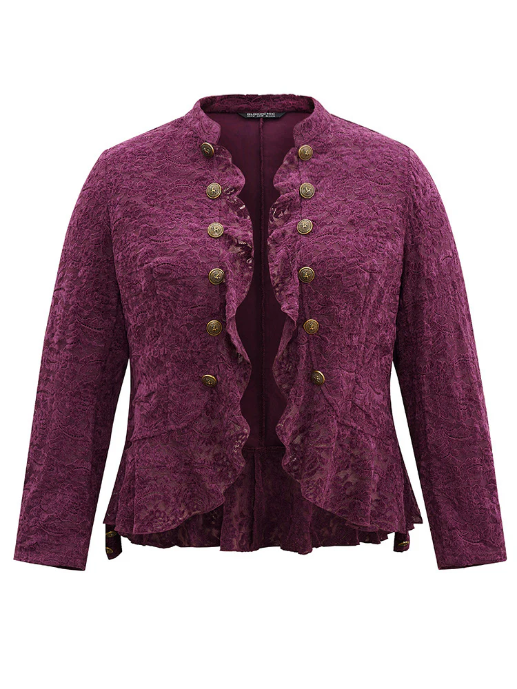 Guipure Lace Ruffle Trim Buckle Detail Jacket - Image 6