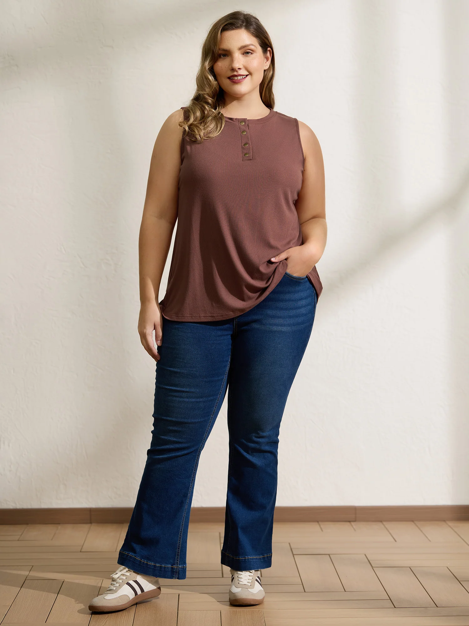 Half Button Placket Drape Tank Top - Image 3