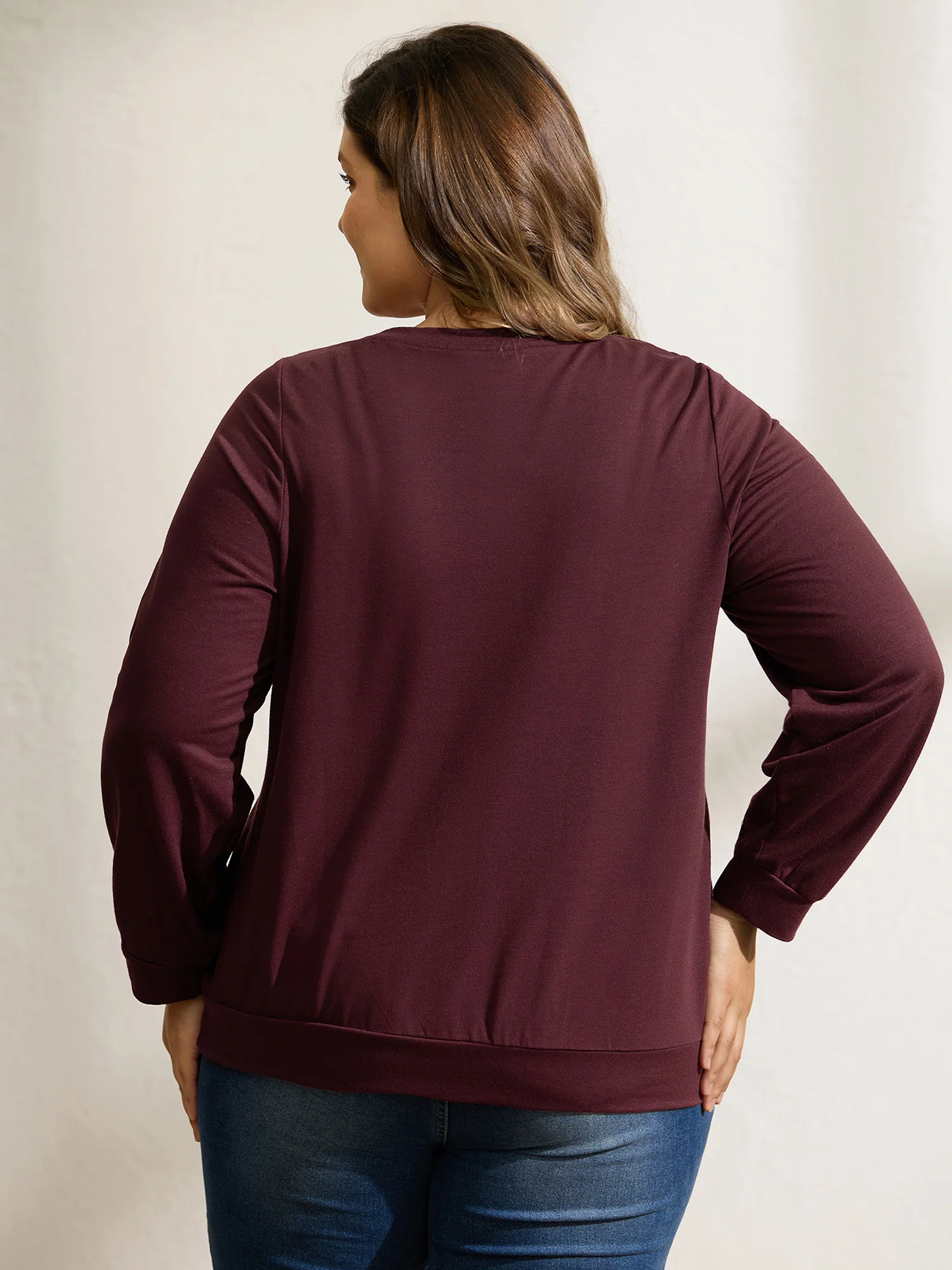 Half Floral Applique Embroidery Sweatshirt - Image 4