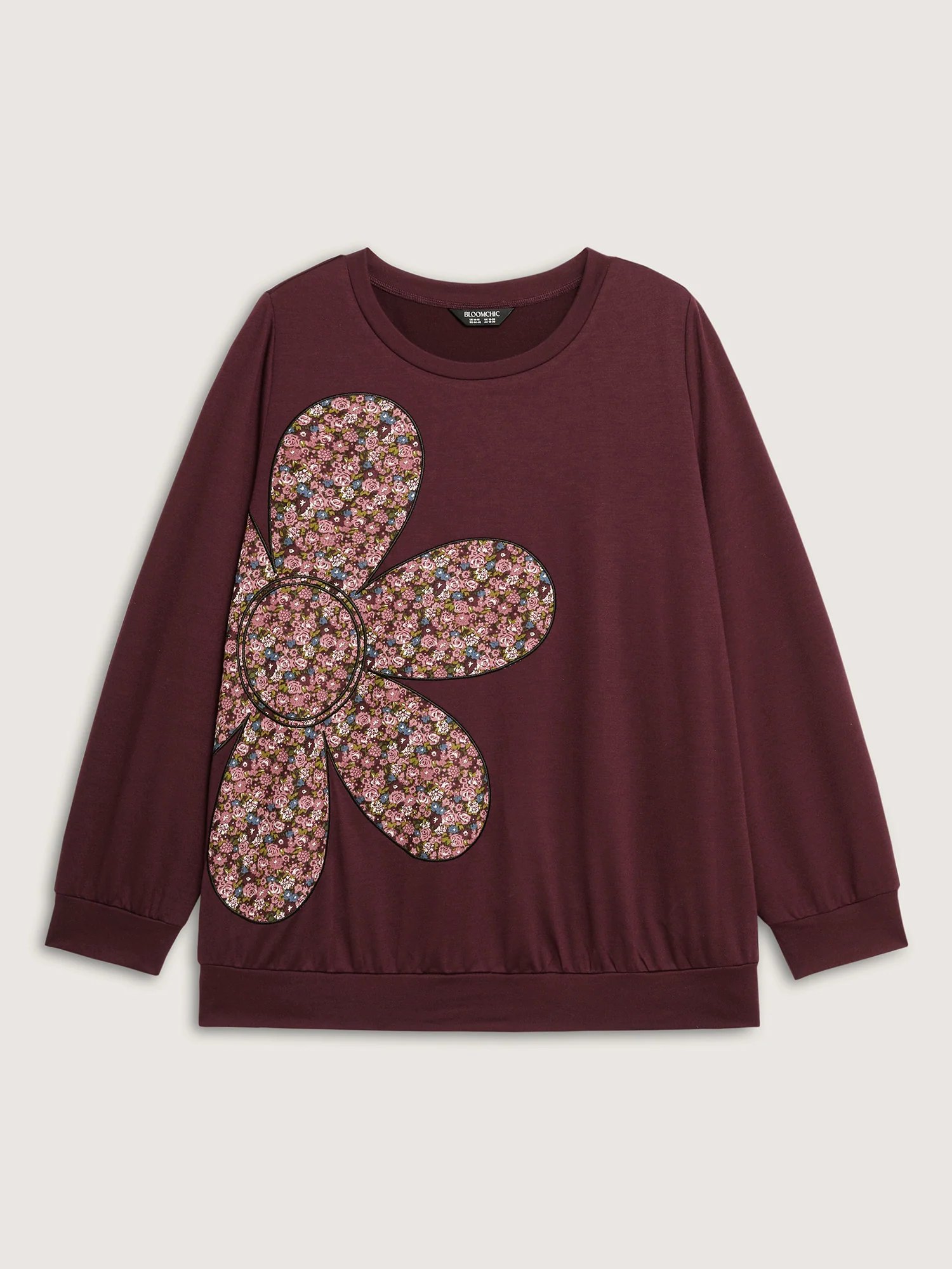 Half Floral Applique Embroidery Sweatshirt - Image 7