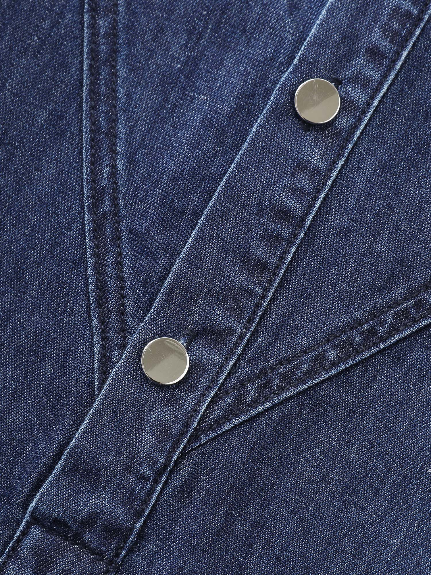 Half Placket Button Curvy Hem Denim Shirt - Image 6