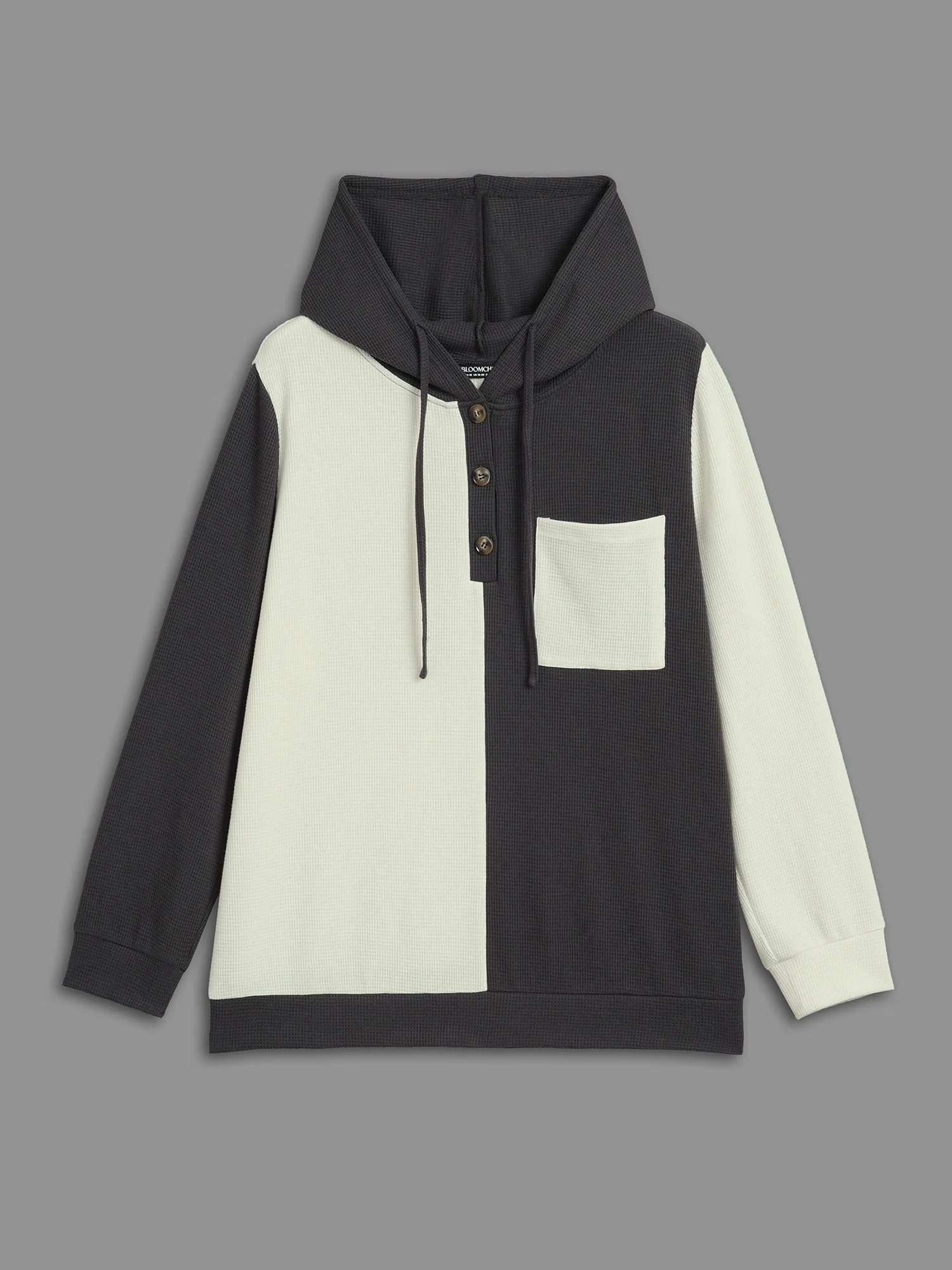 Half Placket Chest Textured Pocket Hoodie - Image 8