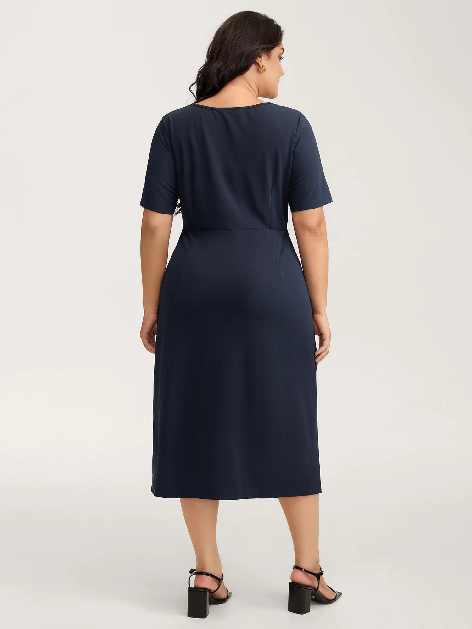 Half-Sleeve Split Front Sheath Midi Dress - Image 4