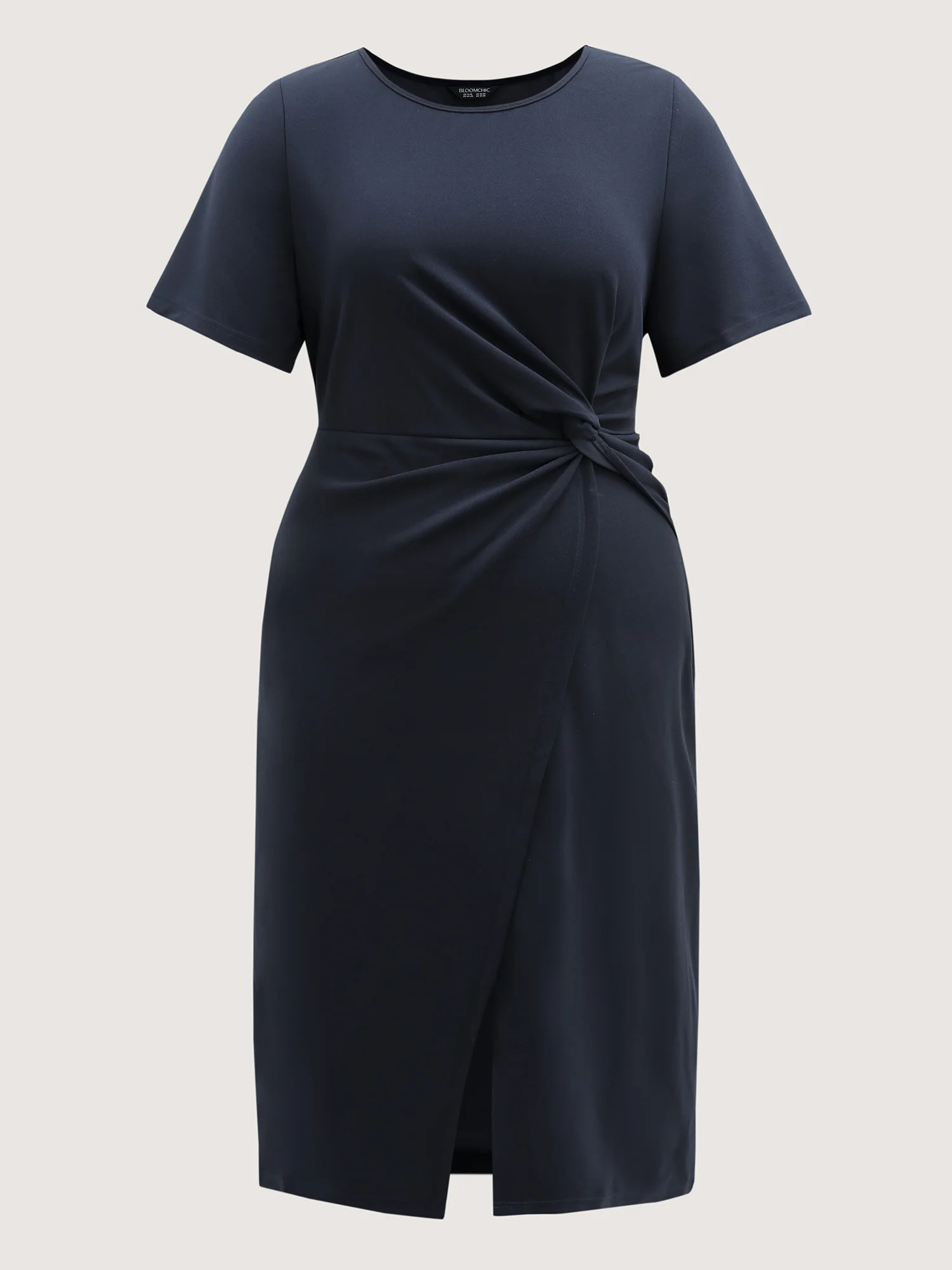 Half-Sleeve Split Front Sheath Midi Dress - Image 7