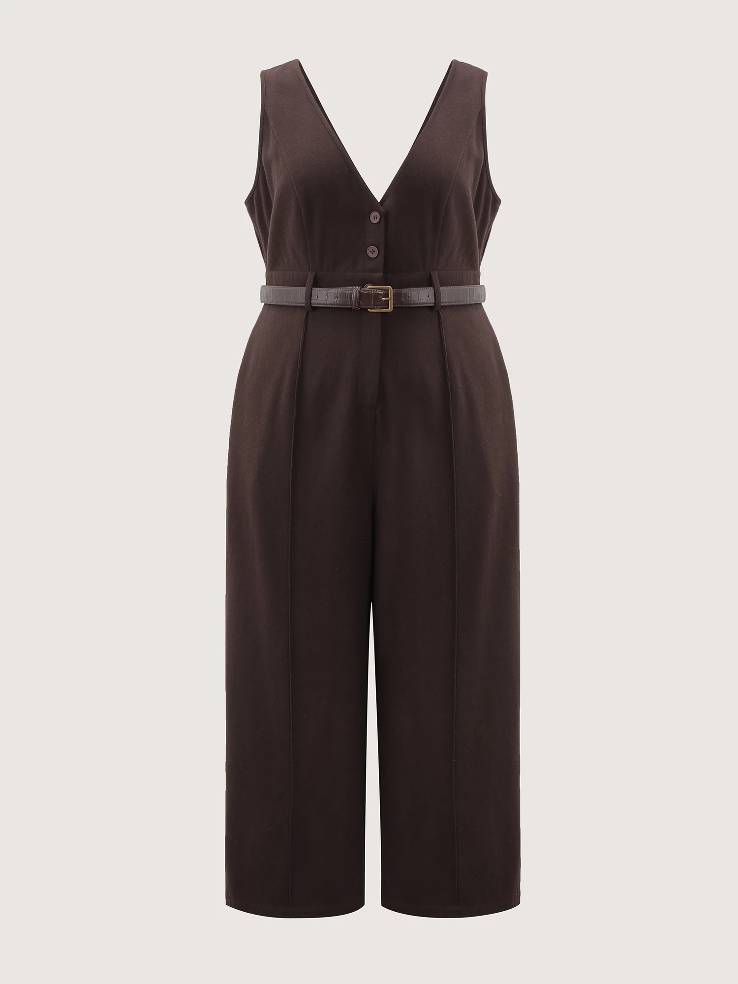 Half Wool Blend Belted Overall Jumpsuit - Image 7