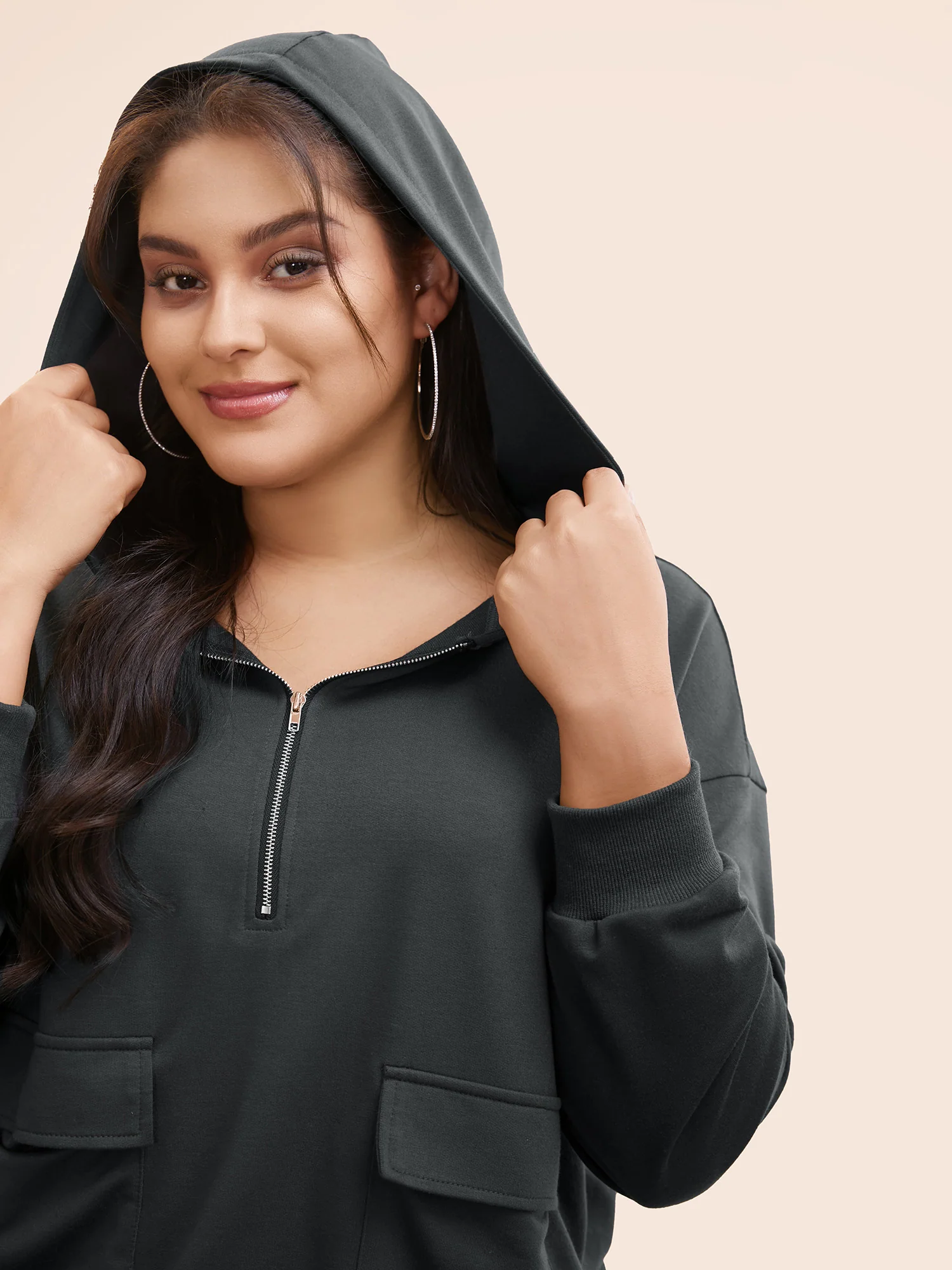 Half Zip Hooded Pocket Sweatshirt - Image 2