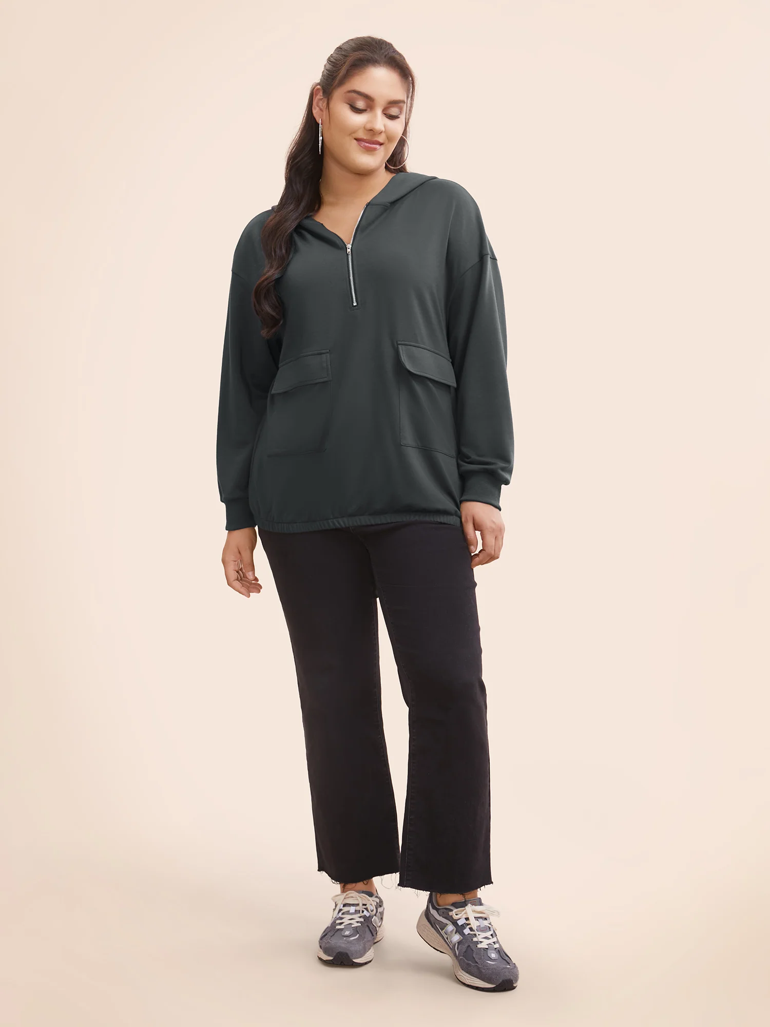 Half Zip Hooded Pocket Sweatshirt - Image 4