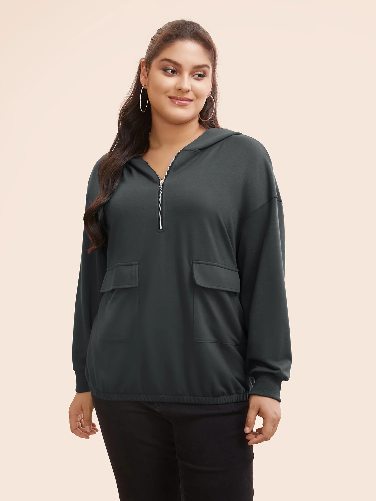 Half Zip Hooded Pocket Sweatshirt - Image 5