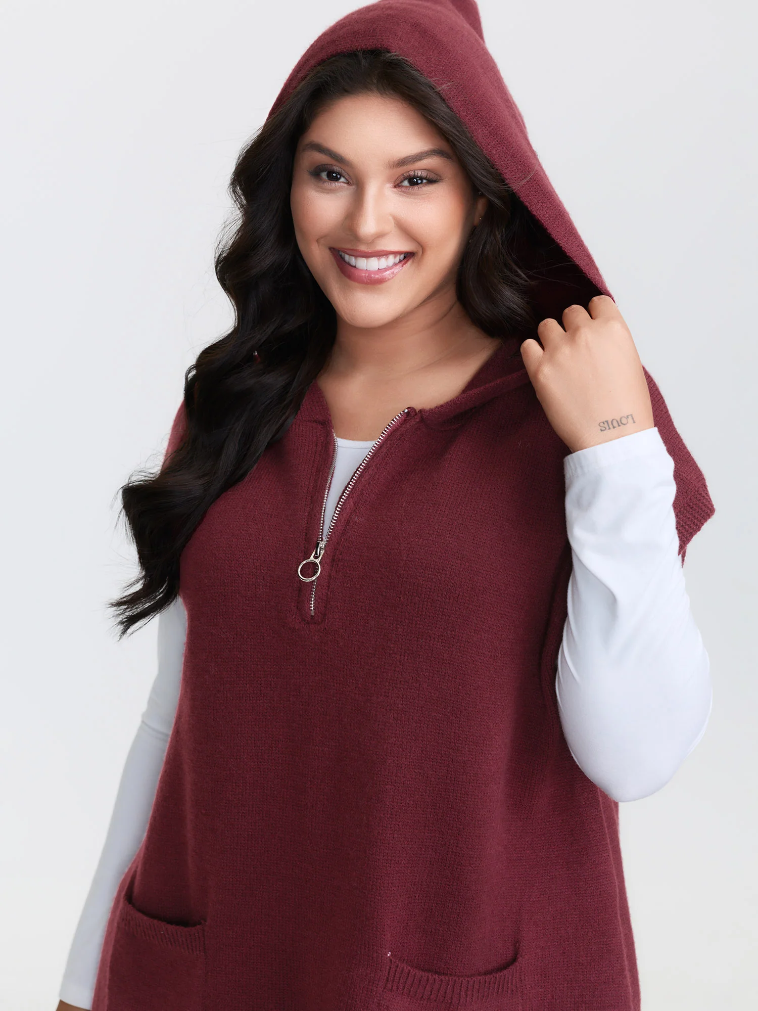Half-Zip Hooded Sleeveless Pocketed Pullover - Image 2