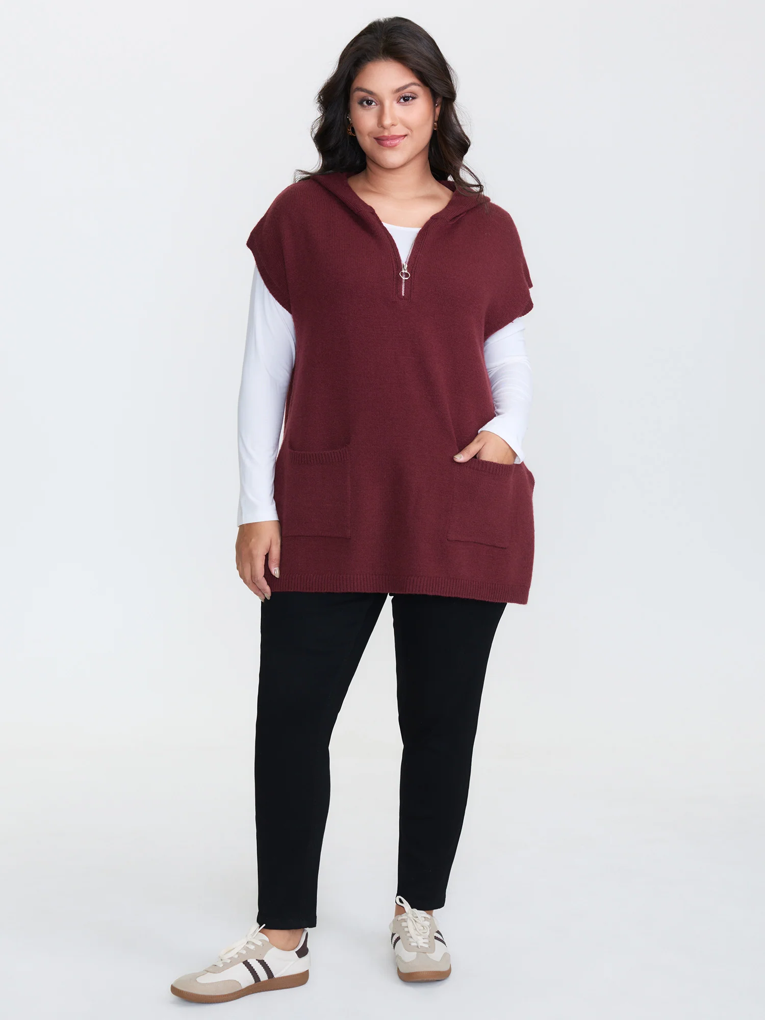 Half-Zip Hooded Sleeveless Pocketed Pullover - Image 4