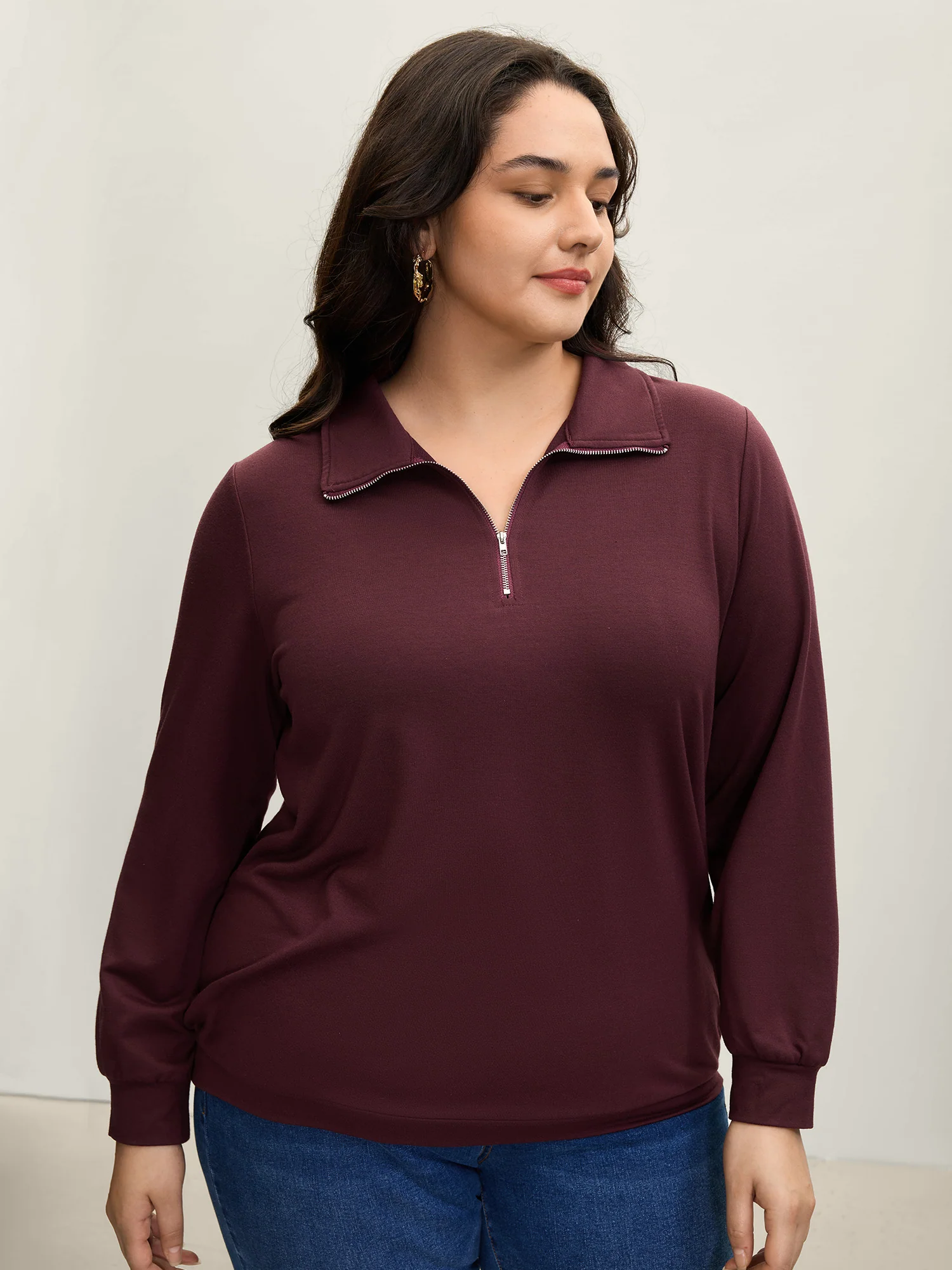 Half Zipper Adjustable Solid Sweatshirt - Image 2