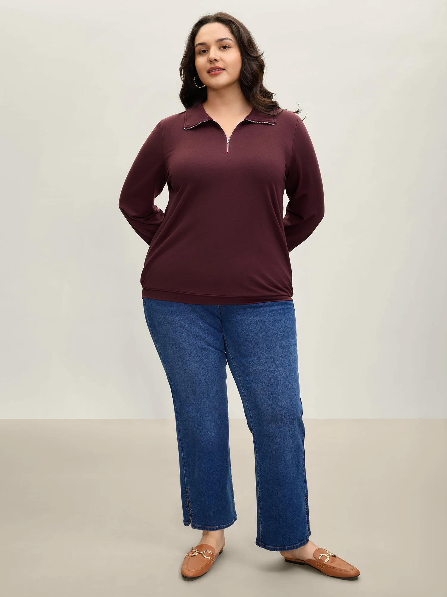 Half Zipper Adjustable Solid Sweatshirt - Image 3