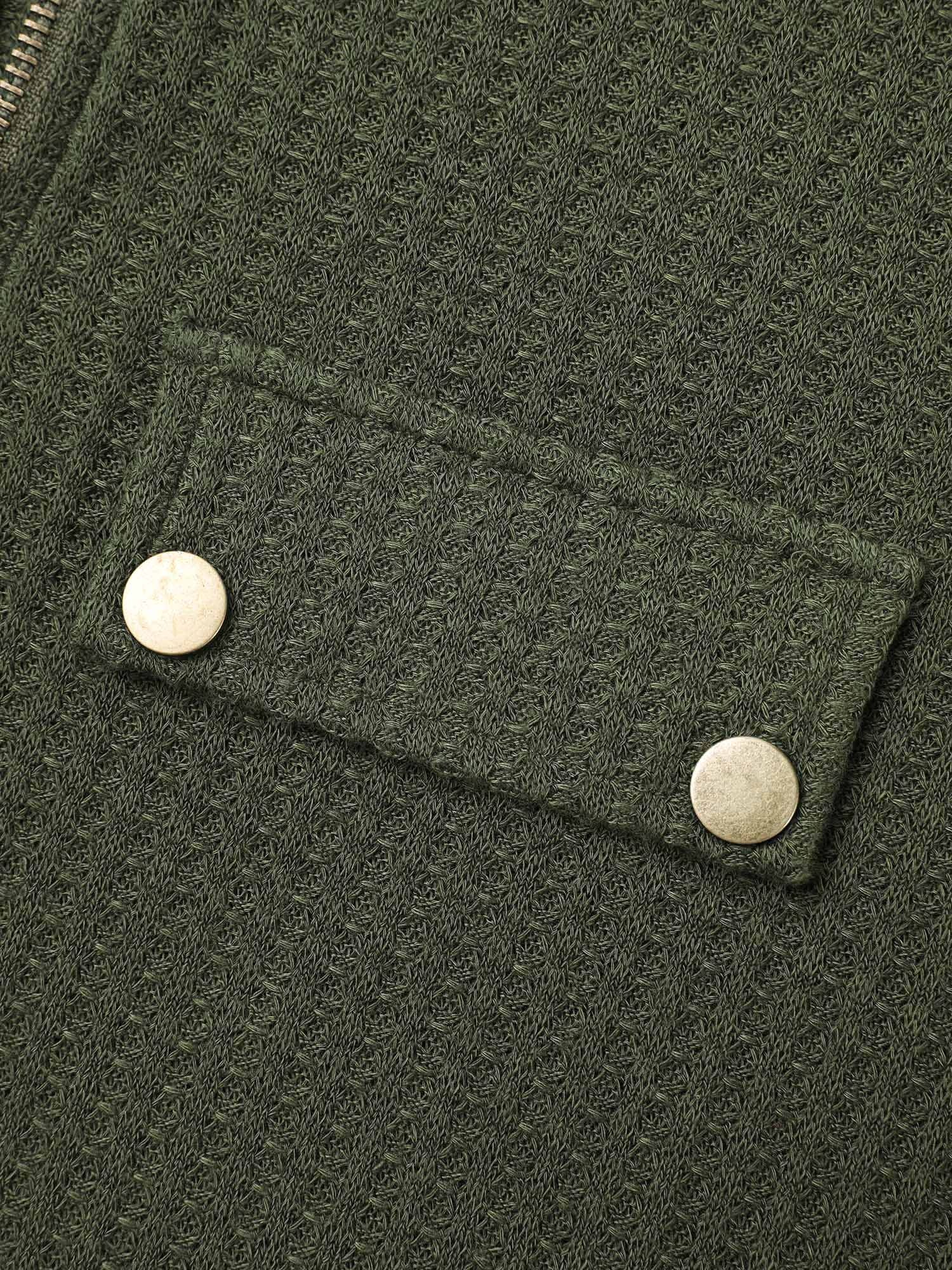 Half Zipper Flap Detail Pockets Knit Top - Image 6