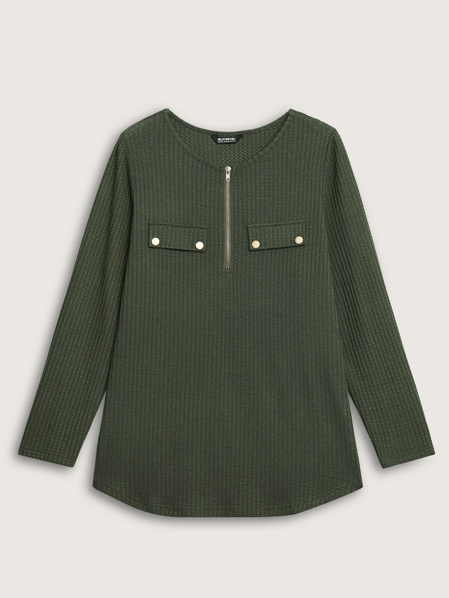 Half Zipper Flap Detail Pockets Knit Top - Image 7