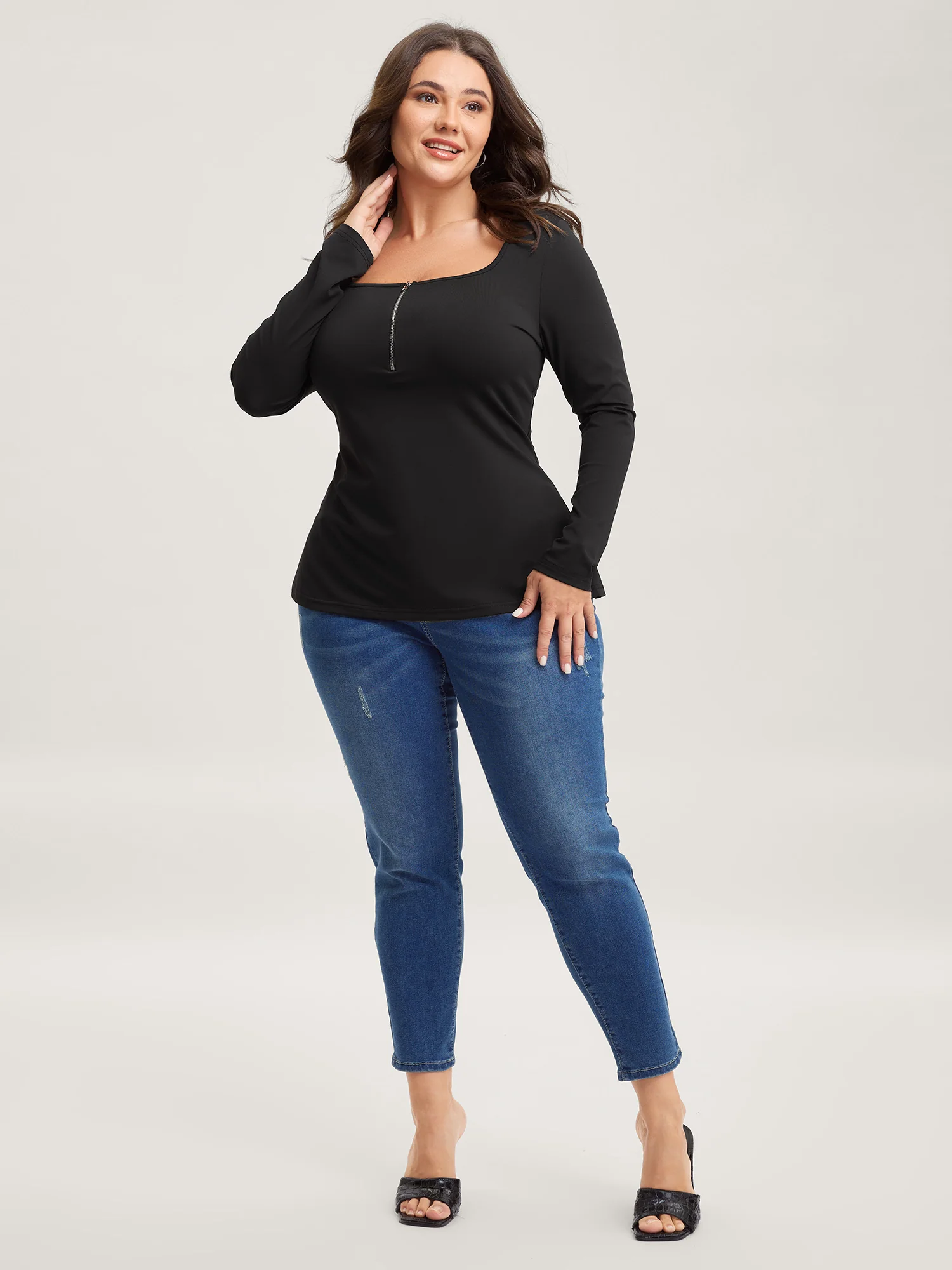 Half-Zipper Neckline Bodycon Fit T-Shirt - Image 3
