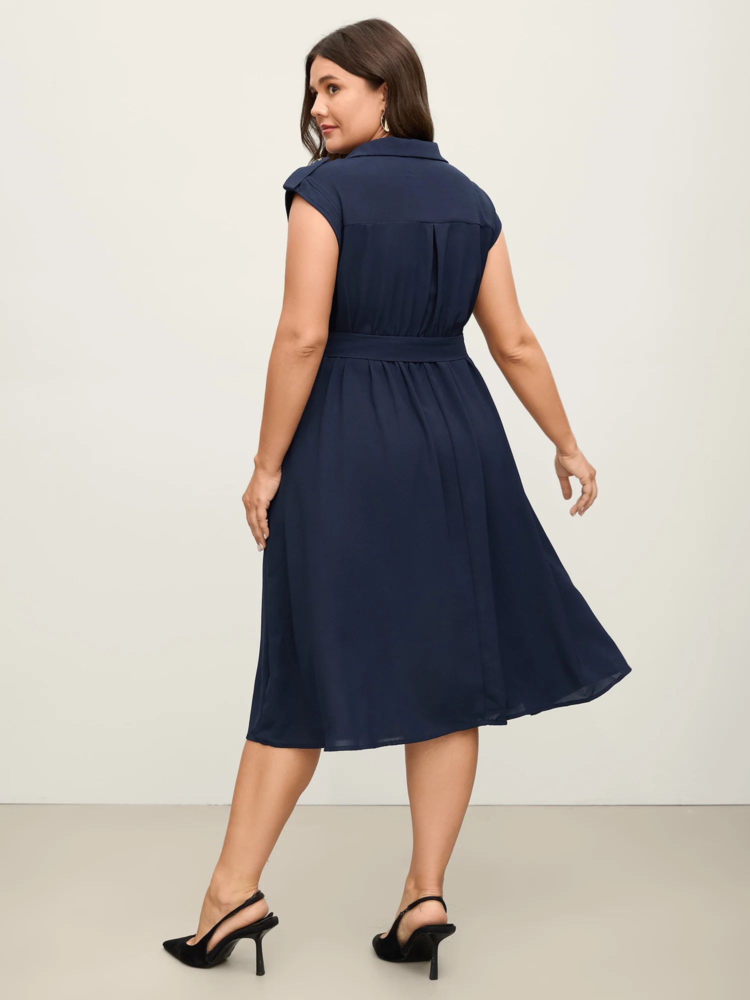 Half Zipper Pockets Belted Midi Dress - Image 4