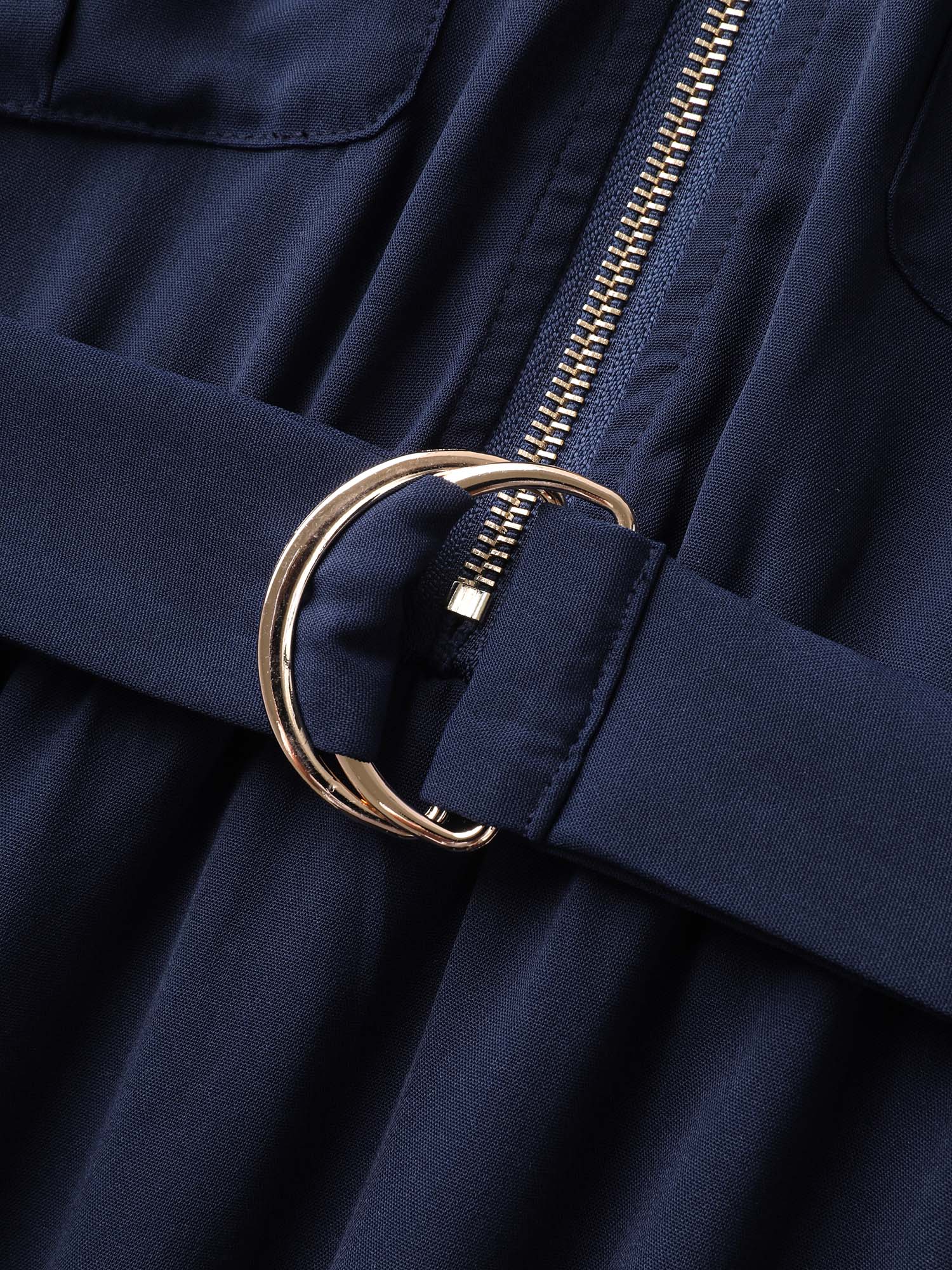 Half Zipper Pockets Belted Midi Dress - Image 5