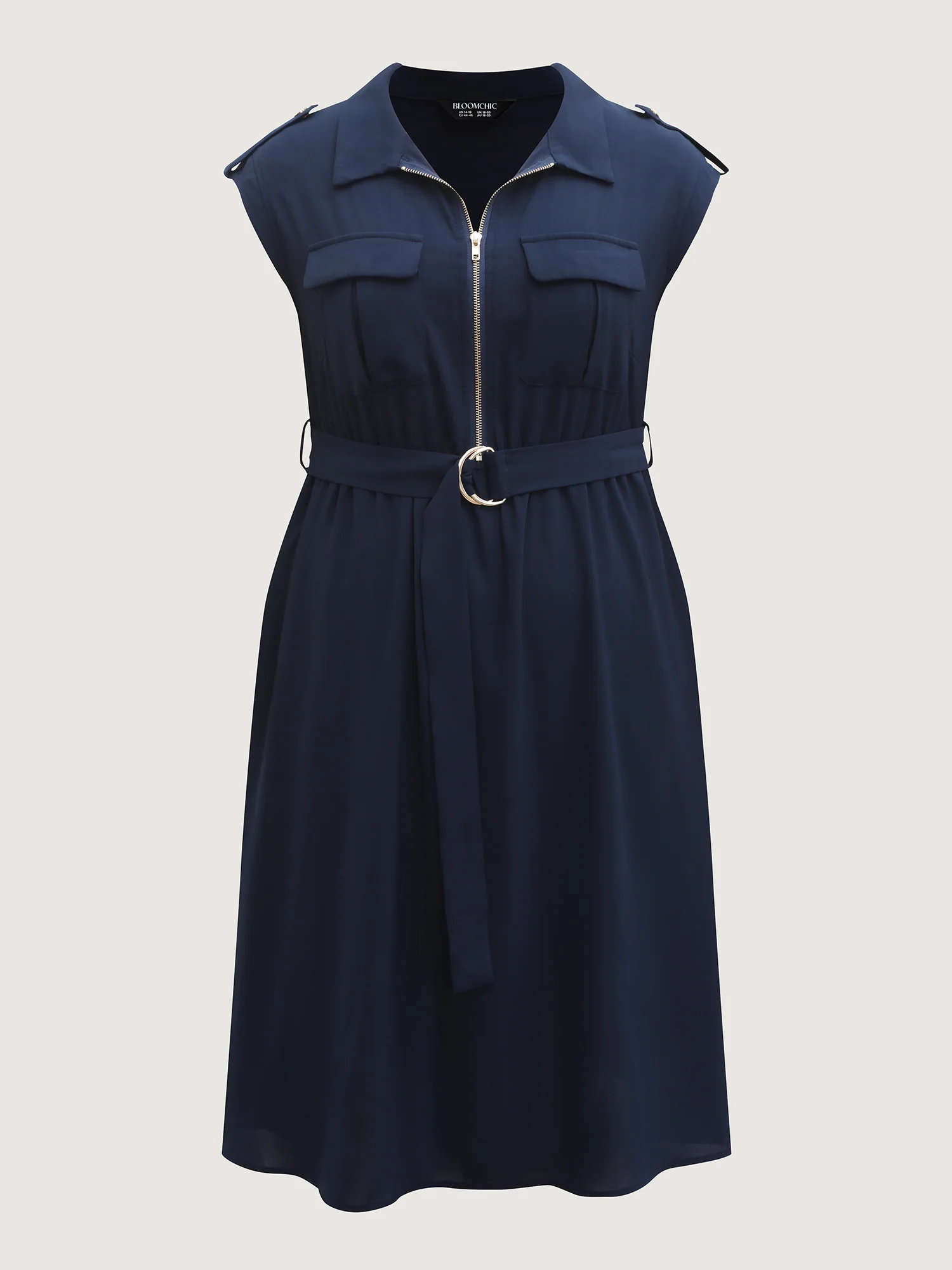 Half Zipper Pockets Belted Midi Dress - Image 7