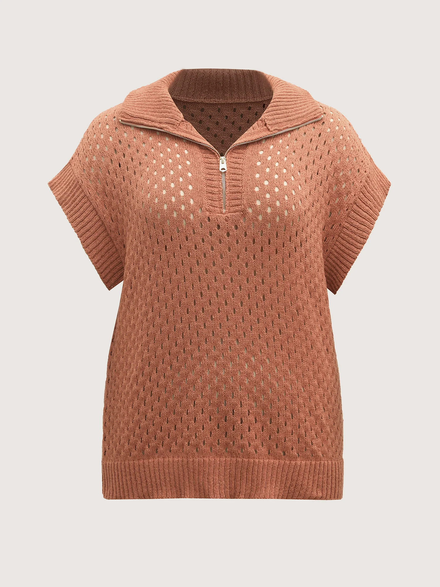 Half-Zipper Sheer Textured Sleeveless Pullover - Image 7