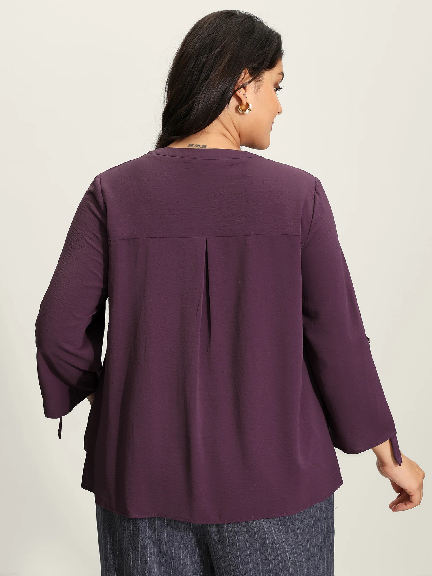 Half Zipper Tab Sleeve Blouse - Image 4