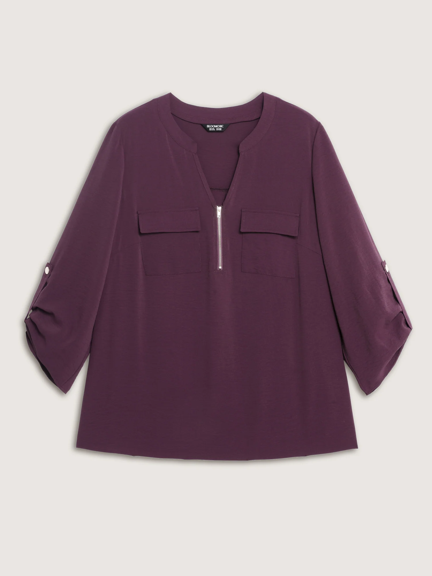 Half Zipper Tab Sleeve Blouse - Image 5