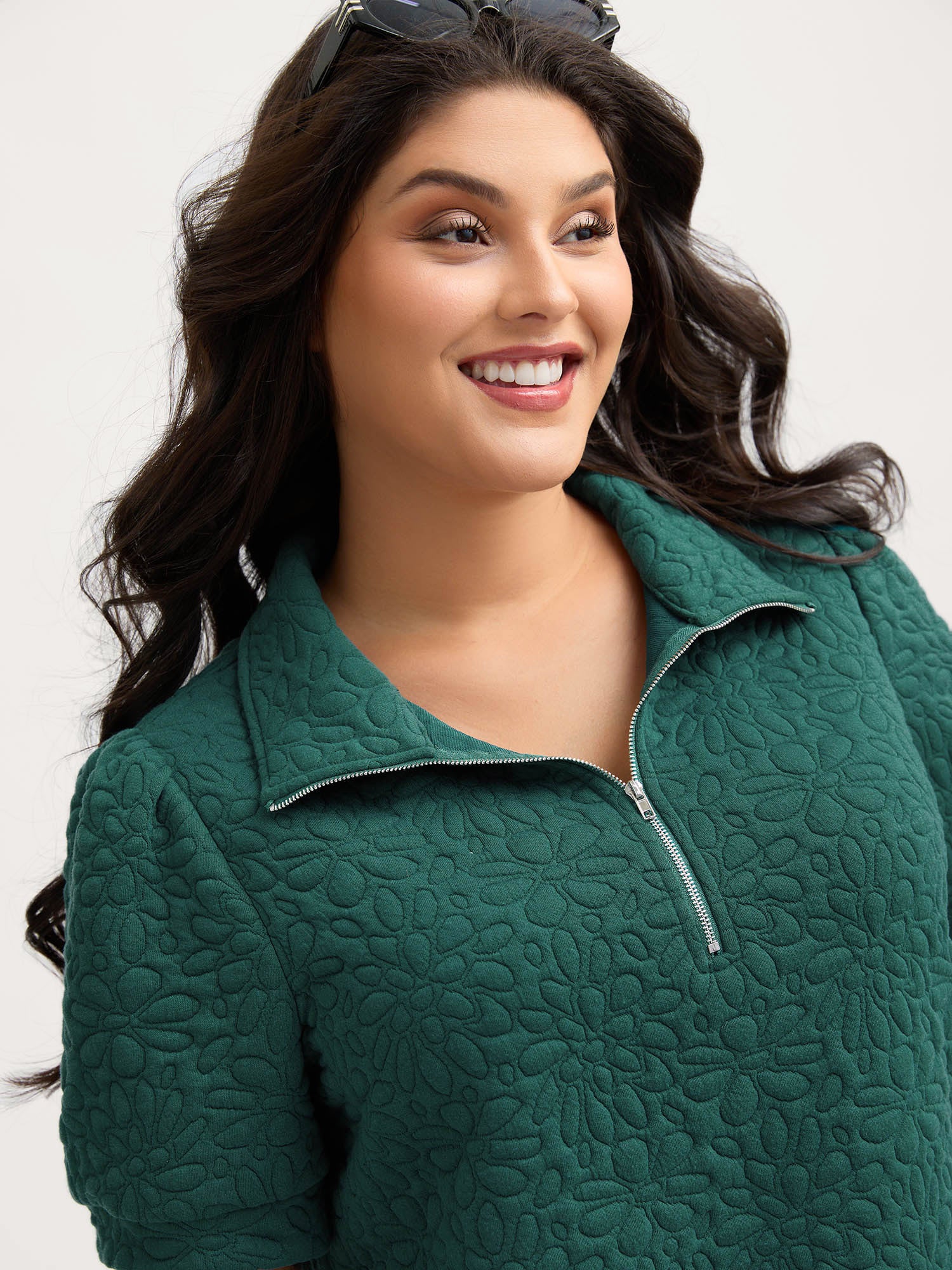 Half-Zipper Textured Solid Sweatshirt - Image 2