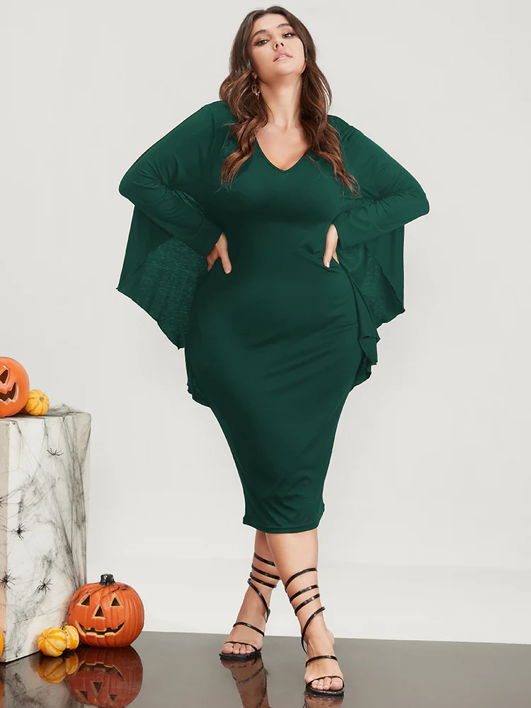 Halloween Asymmetrical Dolman Sleeve V Neck Midi Dress - Image 3