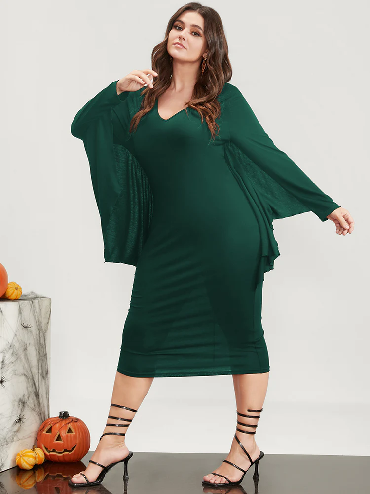 Halloween Asymmetrical Dolman Sleeve V Neck Midi Dress - Image 4